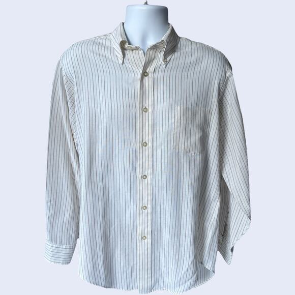 Van Heusen 417 Vanopress Striped Button-Down Shirt Ivory/Brown L/S Vintage - Picture 1 of 8